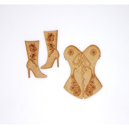 CORSET FLEURS ET BOTTES MARQUEES EN BOIS