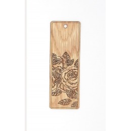 MARQUE PAGE EN BOIS MARQUE ROSE ET FEUILLES