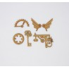 STEAMPUNK SET CLE COEUR MOTIF AMPOULE AILES EN BOIS 6 PIECES