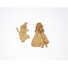 PRINCESSES SOEURS ET BONHOMME DE NEIGE EN BOIS 2 PIECES