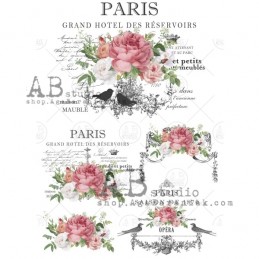 PAPIER DE RIZ N° 0673 PARIS FLEURS OISEAUX AB STUDIO