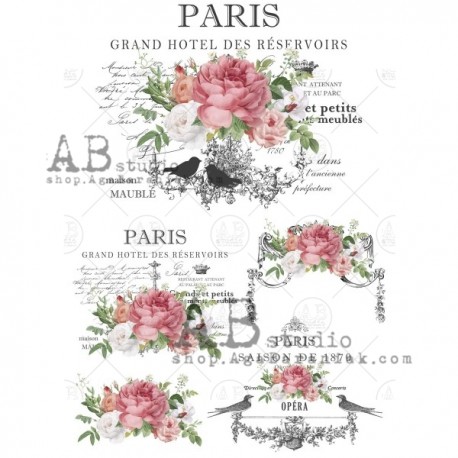 PAPIER DE RIZ N° 0673 PARIS FLEURS OISEAUX AB STUDIO