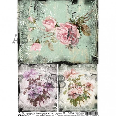 PAPIER DE RIZ N° 0864 CARTES FLEURS X 3 AB STUDIO