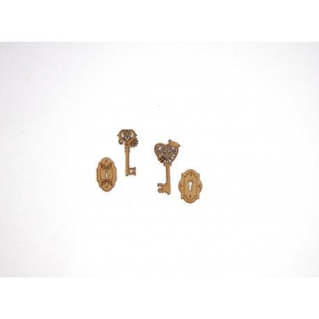 CLES ET SERRURES EN BOIS 4 PIECES