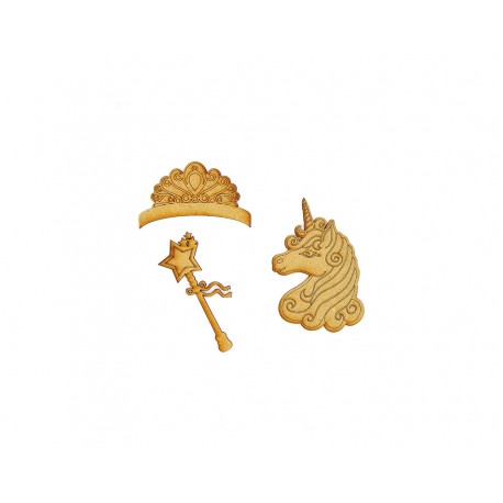 LICORNE COURONNE BAGUETTE 3 PIECES EN BOIS