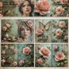PAPIERS DE FOND JOURNAUX VINTAGE ROSES 14.4 CM x 21 CM