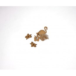 FLAMAN ET FLEURS EN BOIS 3 PIECES