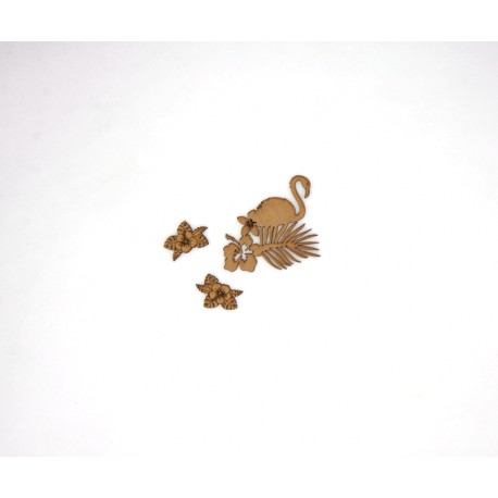 FLAMAN ET FLEURS EN BOIS 3 PIECES