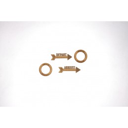 FLECHES DEPART ARRIVEE ET RONDELLES THEME VOYAGE EN BOIS 4 PIECES