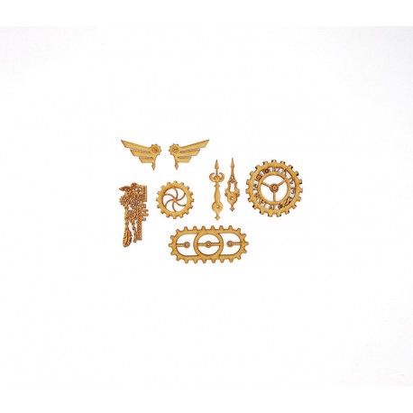 STEAMPUNK SET CADRAN CHAINE VELO AILES EN BOIS 8 PIECES