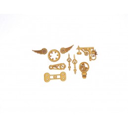 STEAMPUNK SET AMPOULE ENGRENAGE AILES EN BOIS 9 PIECES