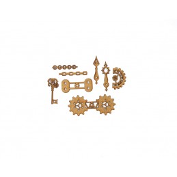 STEAMPUNK SET DEMI CADRAN ENGRENAGE CLE EN BOIS 8 PIECES
