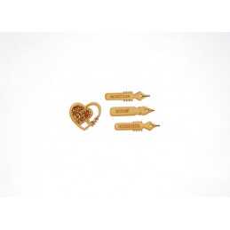 PLUMES ET COEUR EN BOIS 4 PIECES