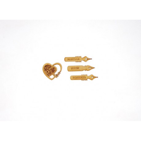 PLUMES ET COEUR EN BOIS 4 PIECES