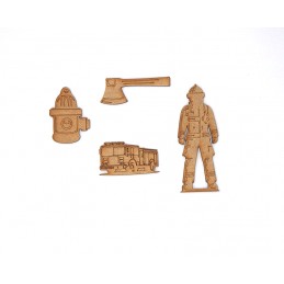 POMPIER SET 4 PIECES EN BOIS