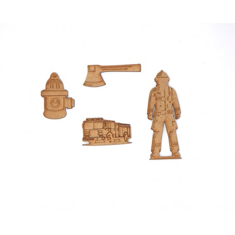 POMPIER SET 4 PIECES EN BOIS