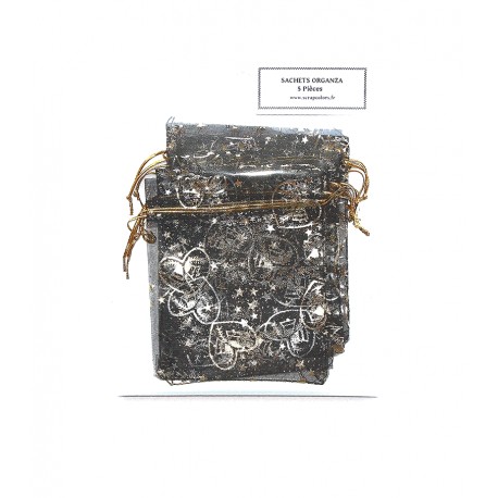 SACHETS ORGANZA 5 PIECES COLORIS NOIR DORE