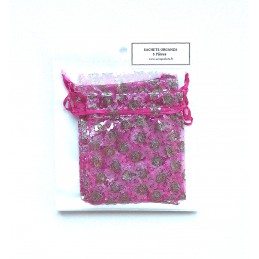 SACHETS ORGANZA 5 PIECES COLORIS FUSHIA ARGENT