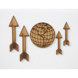 FORMES DECOUPE LASER MAP MONDE ET FLECHES