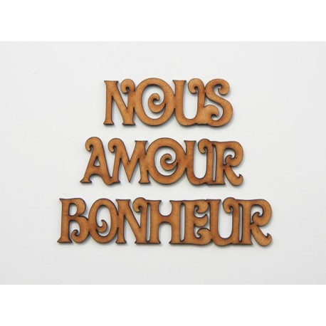 MOTS NOUS AMOUR BONHEUR EN BOIS