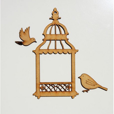 CAGE CADRE ET 2 OISEAUX